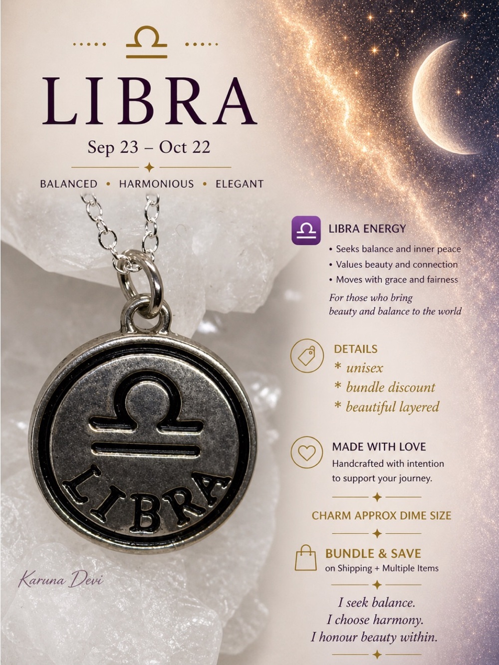 2 for $25 Libra Zodiac Pendant Unisex Necklace Sterling Silver chaiin